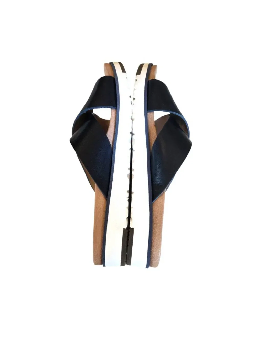 UGG Women's Leather Navy Cross-Strap Slide Sandals With White Sole Size 6
